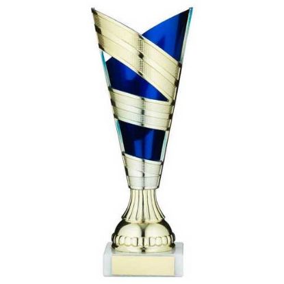 Picture of Gold~blue Plastic V Stem Trophy Cup With Plate