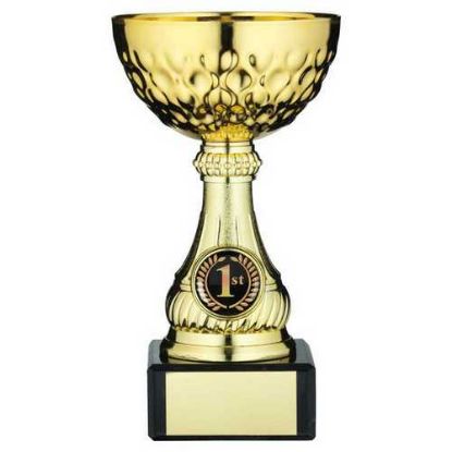 Picture of Gold Mini Assembled Trophy Cup With Plate (1in Centre) - 6.5in