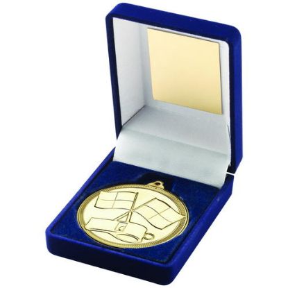 Picture of Blue Velvet Box And Gold 50mm Medal Referee Trophy