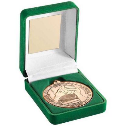 Picture of Green Velvet Box And 50mm Medal Gaelic Football Trophy Bronze