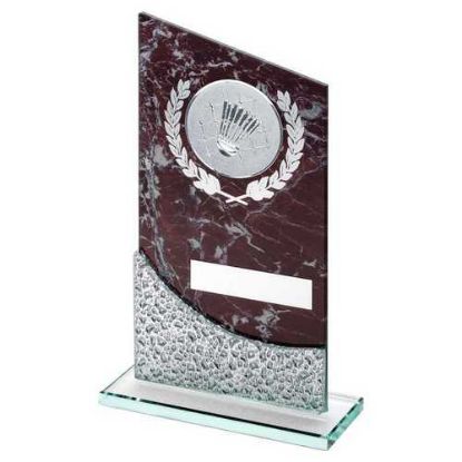 Picture of Brown Marble Printed Glass Plaque With Badminton Insert And Plate