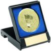 Picture of Black Plastic Box With Badminton Insert Trophy Gold - 3.5in