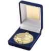 Picture of Blue Velvet Box And 50mm Medal Badminton Trophy Gold - 3.5in