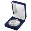 Picture of Blue Velvet Box And 50mm Medal Badminton Trophy Silver - 3.5in
