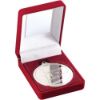 Picture of Red Velvet Box And 50mm Medal Swimming Trophy Silver - 3.5in