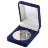 Picture of Blue Velvet Box And 50mm Medal Swimming Trophy Silver - 3.5in