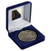 Picture of Blue Velvet Box And 60mm Medal Swimming Trophy Antique Gold - 4in