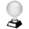 Picture of Clear Glass Golf Ball On Black Base With Plate - (5.5" Dia) 9.25in