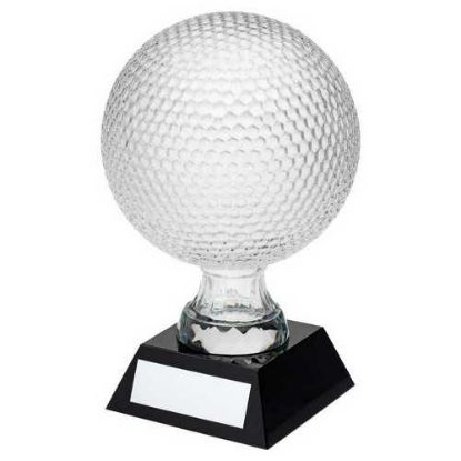 Picture of Clear Glass Golf Ball On Black Base With Plate