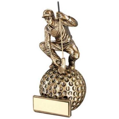 Picture of Brz~gold Crouching Golfer On Ball Base With Plate