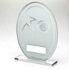 Picture of White|silver Printed Glass Oval With Golf Insert And Plate - 7.25in