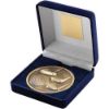 Picture of Blue Velvet Box And 70mm Medallion Golf Trophy Antique Gold - 4in