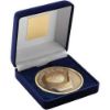 Picture of Blue Velvet Box And 70mm Medallion Golf Trophy Antique Gold Longest Drive - 4in