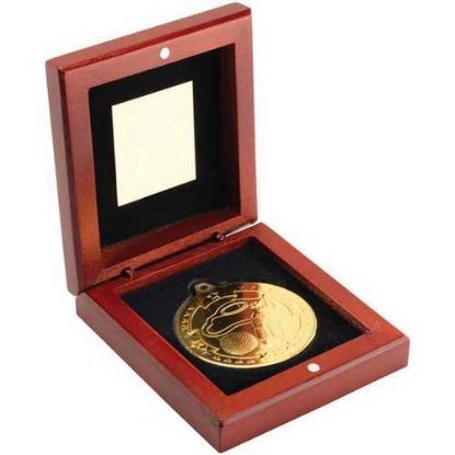 Picture of Rosewood Box And 50mm Medal Golf Trophy Gold