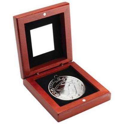 Picture of Rosewood Box And 50mm Medal Golf Trophy Silver - 3.75in