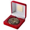 Picture of Red Velvet Box And 60mm Medal Golf Trophy Antique Gold - 4in