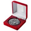 Picture of Red Velvet Box And 60mm Medal Golf Trophy Antique Silver - 4in