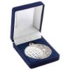 Picture of Blue Velvet Box And 50mm Golf Medal Trophy Matt Silver|silver - 3.5in
