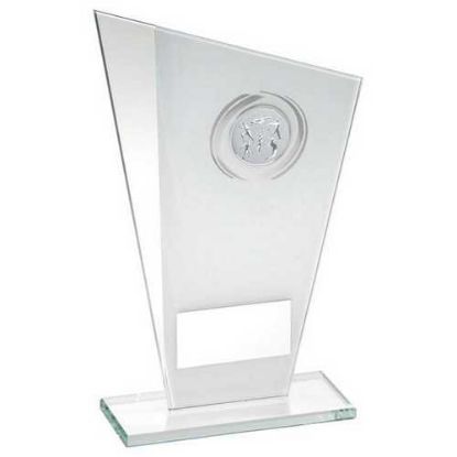 Picture of White|silver Printed Glass Plaque With Multi Athletics Insert And Plate - 6.5in