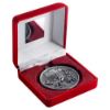 Picture of Red Velvet Box And 60mm Medal Athletics Trophy Antique Silver - 4in