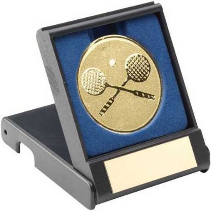 Picture of Black Plastic Box With Squash Insert Trophy Gold