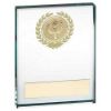 Picture of Jade Glass Block With Gold Wreath 12mm Thick With Plate (1in Centre) - 3 X 4in