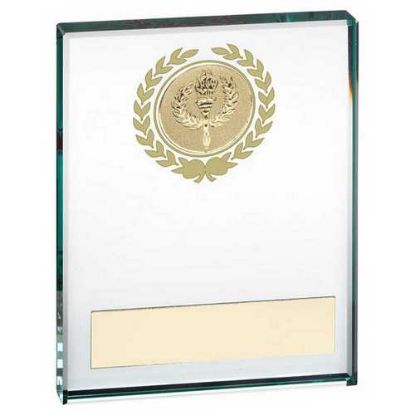 Picture of Jade Glass Block With Gold Wreath 12mm Thick With Plate (1in Centre)