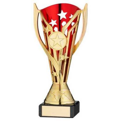 Picture of Gold|red Plastic Flash Cup On Black Marble Assembled Trophy (1" Cen) - 6.75in