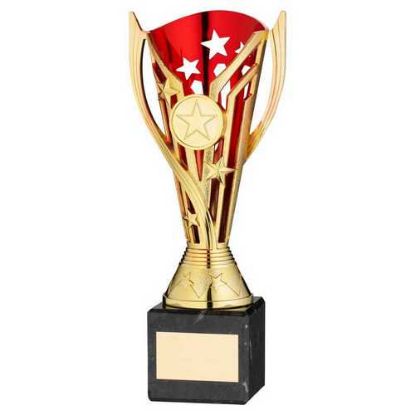 Picture of Gold|red Plastic Flash Cup On Black Marble Assembled Trophy (1" Cen) - 8in