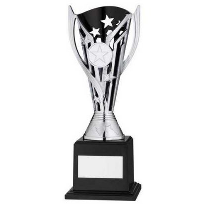 Picture of Silver|black Plastic Flash Cup On Base Assembled Trophy (1" Cen) - 8.5in