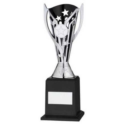 Picture of Silver|black Plastic Flash Cup On Base Assembled Trophy (1" Cen) - 9.5in
