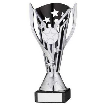 Picture of Silver|blk Plastic Flash Cup On Blk Marble Assembled Trophy (1" Cen) - 6.75in