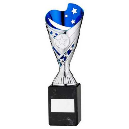 Picture of Silver|blue Plastic Sabre Cup On Blk Marble Assembled Trophy (1" Cen) - 9in