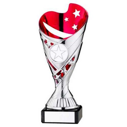 Picture of Silver|pink Plastic Sabre Cup On Blk Marble Assembled Trophy (1" Cen) - 6.75in