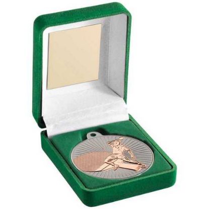 Picture of Green Velvet Box And 50mm Table Tennis Medal Trophy Matt Silver~bronze