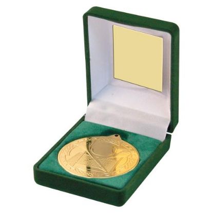 Picture of Green Velvet Box And Hurling 50mm Medal Trophy Gold