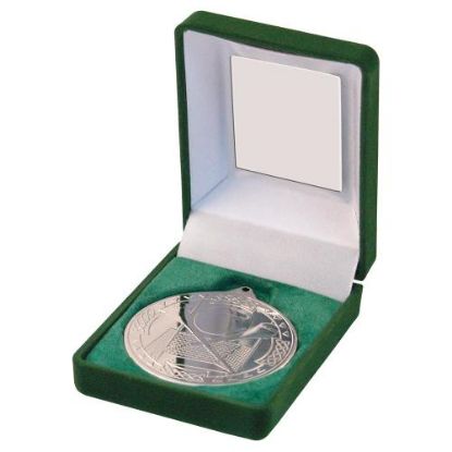 Picture of Green Velvet Box And Hurling 50mm Medal Trophy Silver