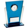 Picture of Blue|clear Glass Tapered Rectangle Clock With Plate - 5.25in