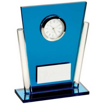 Picture of Blue~clear Glass Tapered Rectangle Clock With Plate