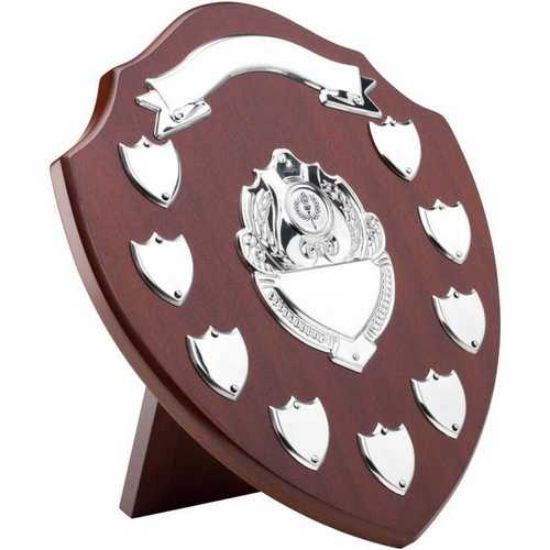 Trophy Distributors - Mahogany Shield With Chrome Fronts And 9 Record ...
