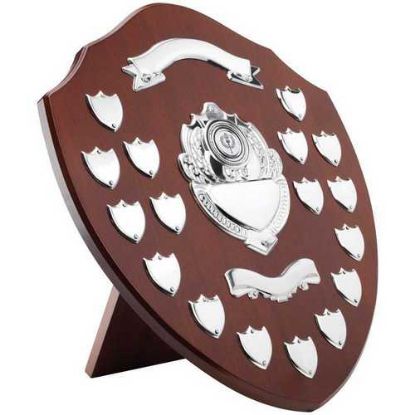 Picture of Mahogany Shield With Chrome Fronts And 17 Record Shields (1in Centre)