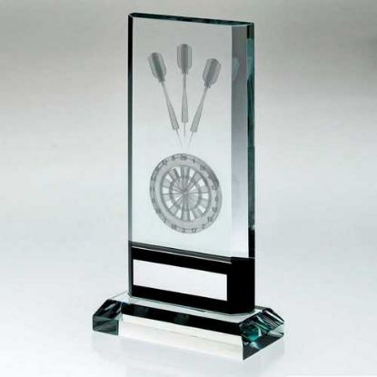 Picture of Clear|black Glass With Lasered Darts Image And Plate (15mm Thick) - 6.75in