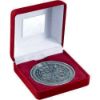 Picture of Red Velvet Box And 70mm Medallion Darts Trophy Antique Silver - 4in
