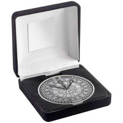 Picture of Black Velvet Box And 70mm Medallion Darts Trophy Antique Silver