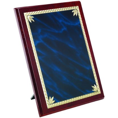 Picture of Rosewood Plaque With Blue|gold Aluminium Front - 6 X 8in