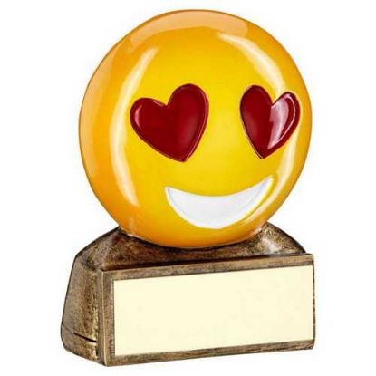 Picture of Brz|yellow|red Heart Eyes Emoji Figure With Plate - 2.75in