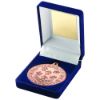 Picture of Blue Velvet Box And 50mm Sports Day Medal Trophy Bronze - 3.5in
