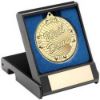 Picture of Black Plastic Box With 50mm Gold Well Done Medal Trophy - 3.5in