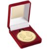 Picture of Red Velvet Box And Gold 50mm Medal Smiley Face Trophy - 3.5in