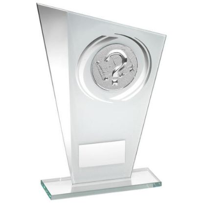 Picture of White~silver Printed Glass Plaque With Quiz Insert With Plate